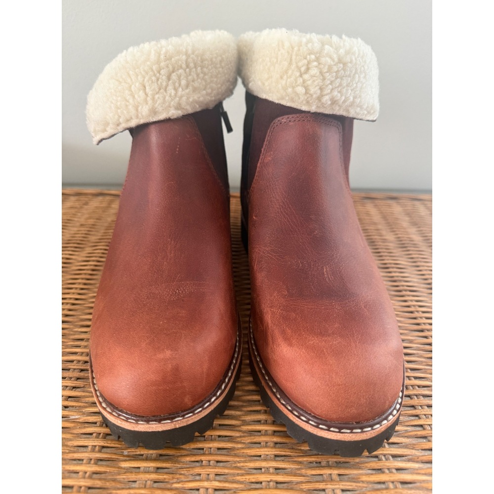 LL Bean Womens Rugged Cozy Boots Leather Mid Brown Sherpa Lined Sz 8.5M Winter - Picture 8 of 11